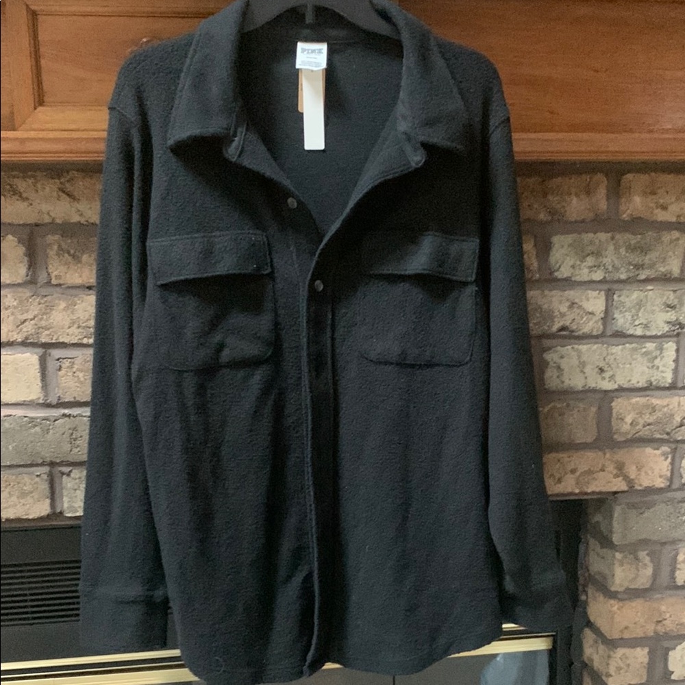 Black Button-Up Shacket from Victoria’s Secret “pink” size med.  bnwt